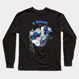 Brain mental health psychology, Blue flowers and roses, anatomy watercolor art Long Sleeve T-Shirt